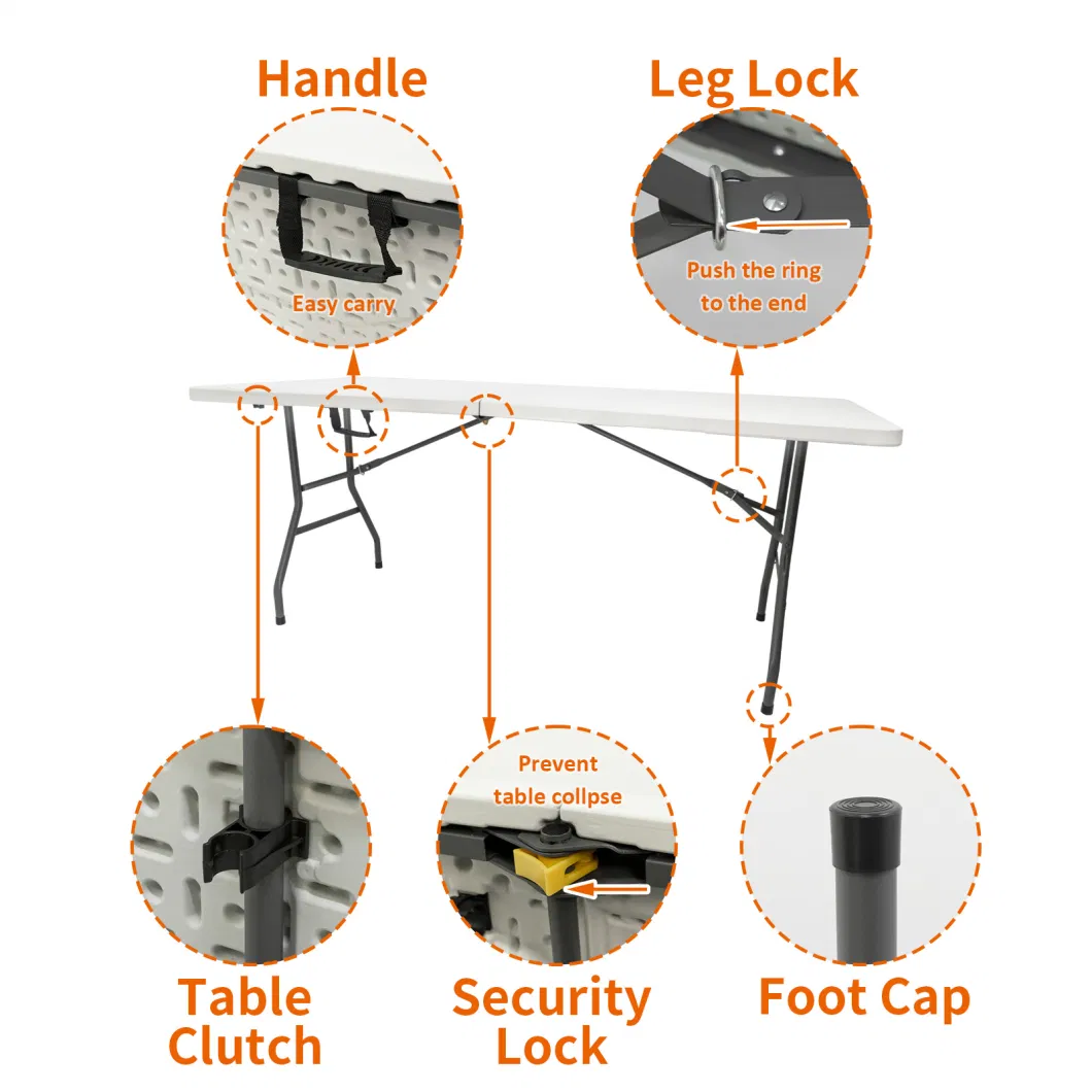 Heavy Duty 4FT 5FT 6FT 8FT Outdoor Event Portable White Plastic Folding Rectangle Table for Party